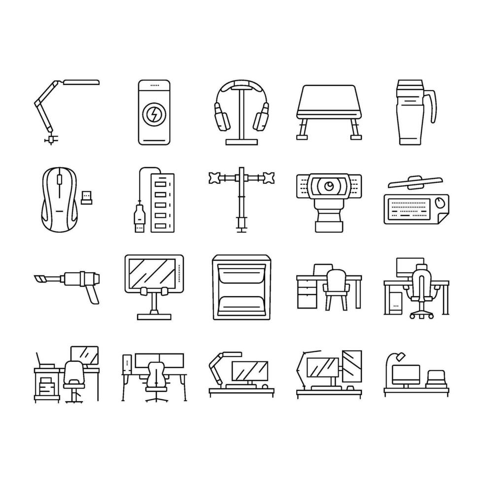 office gadget computer business icons set vector