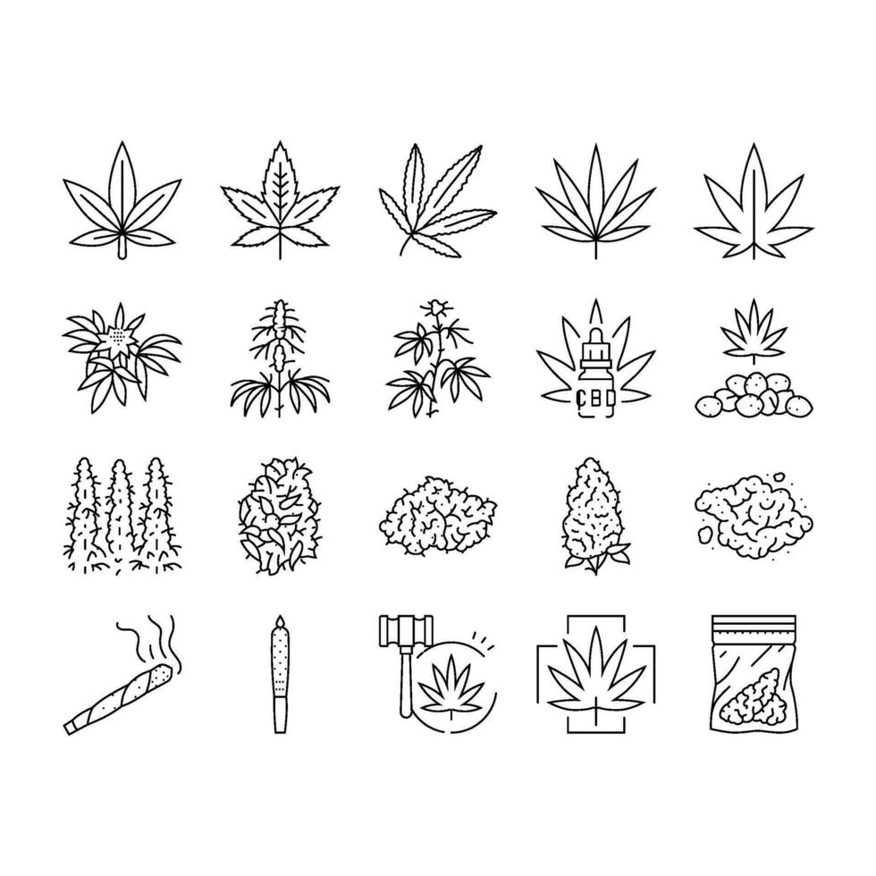 cannabis plant leaf weed hemp icons set vector