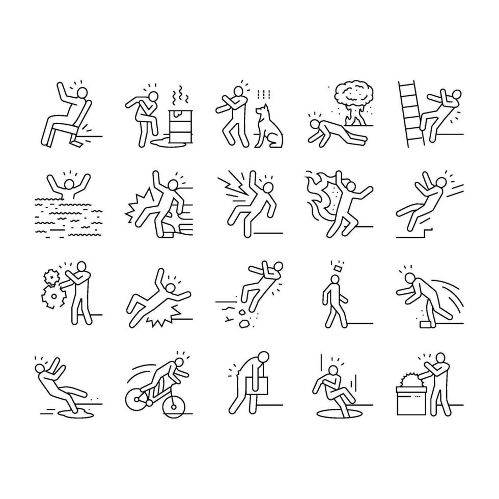 accident injury safety man risk icons set vector