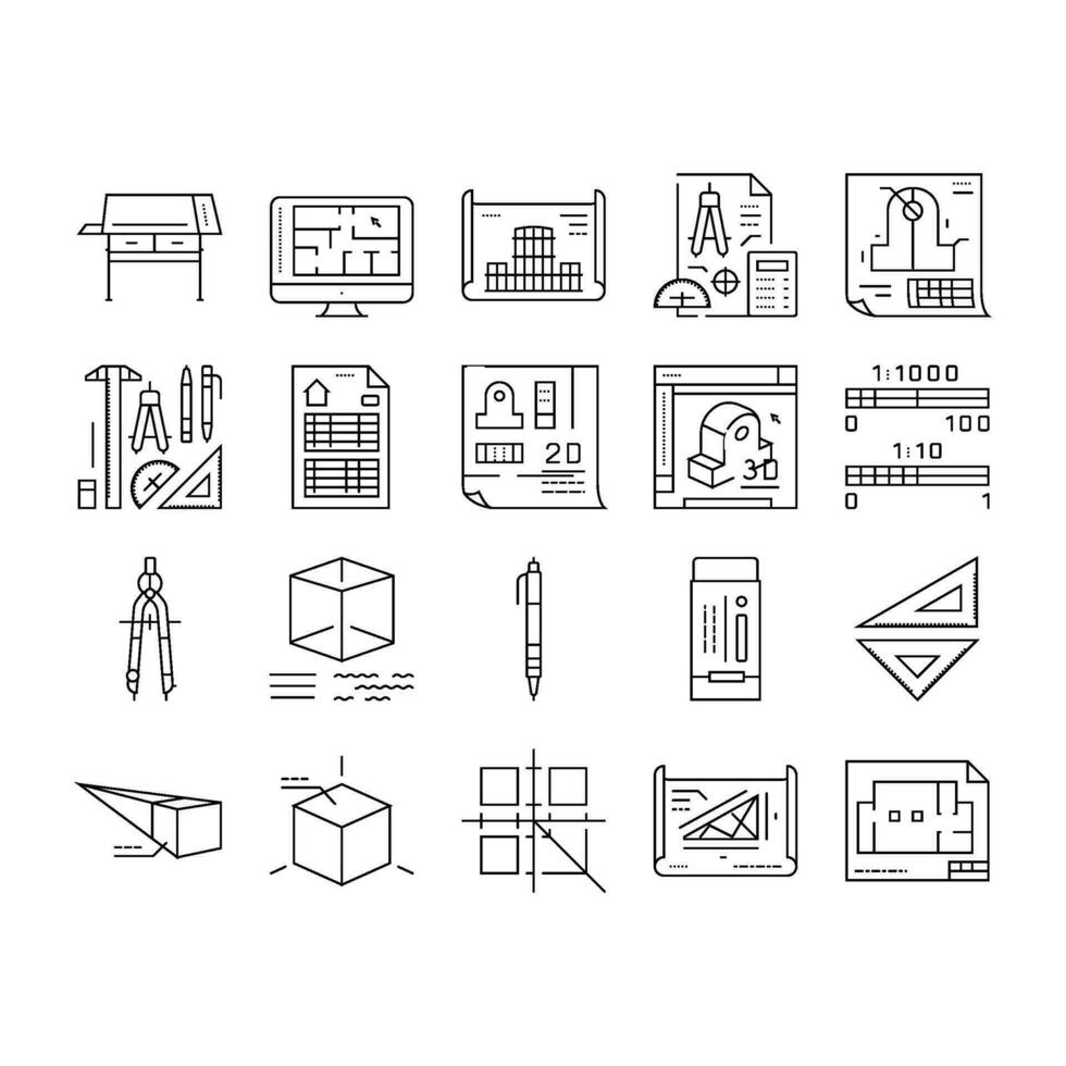 engineer construction architect icons set vector