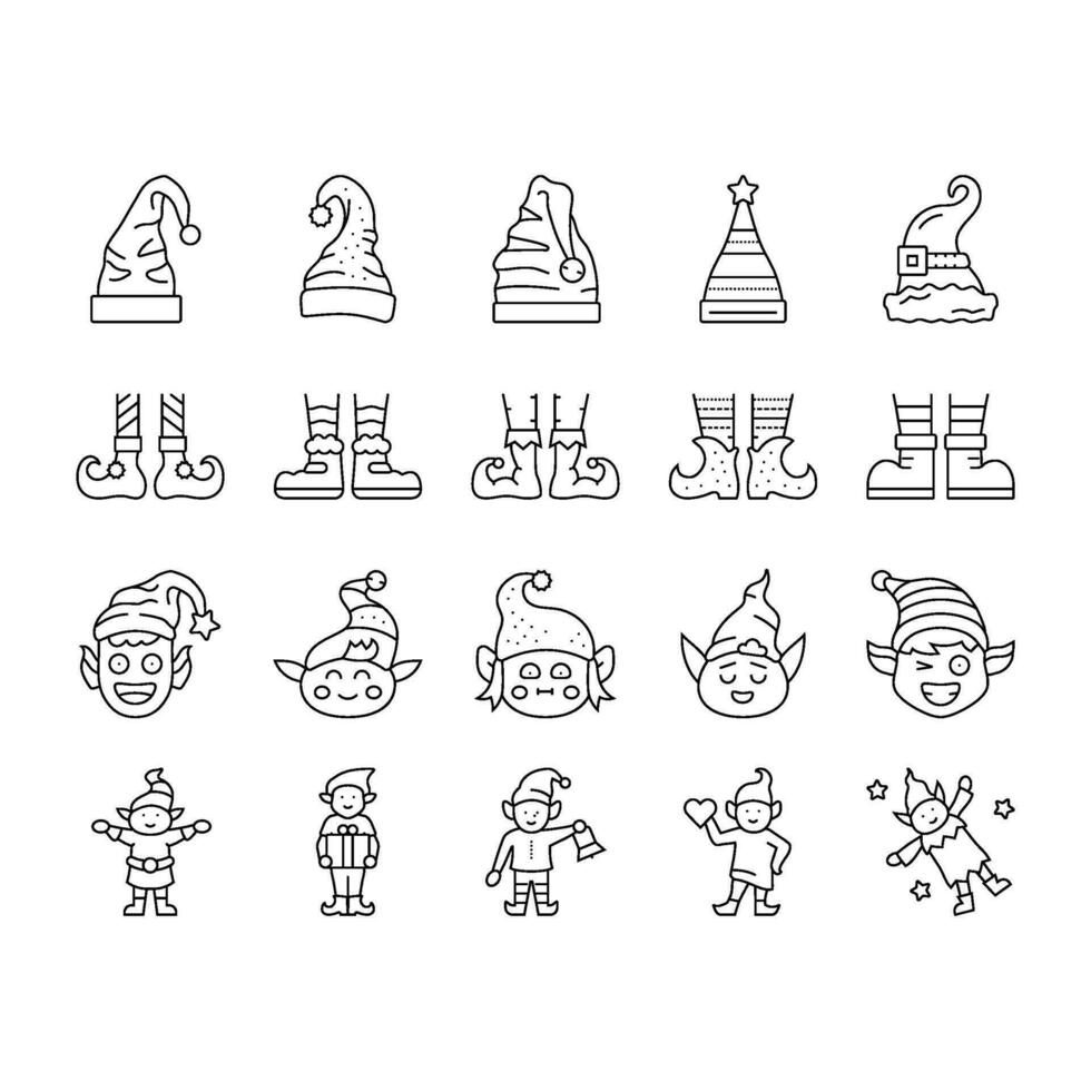 elf christmas cute character icons set vector
