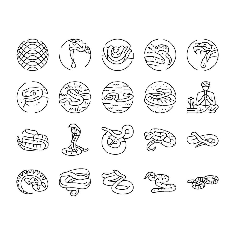 snake black serpent viper cobra icons set vector