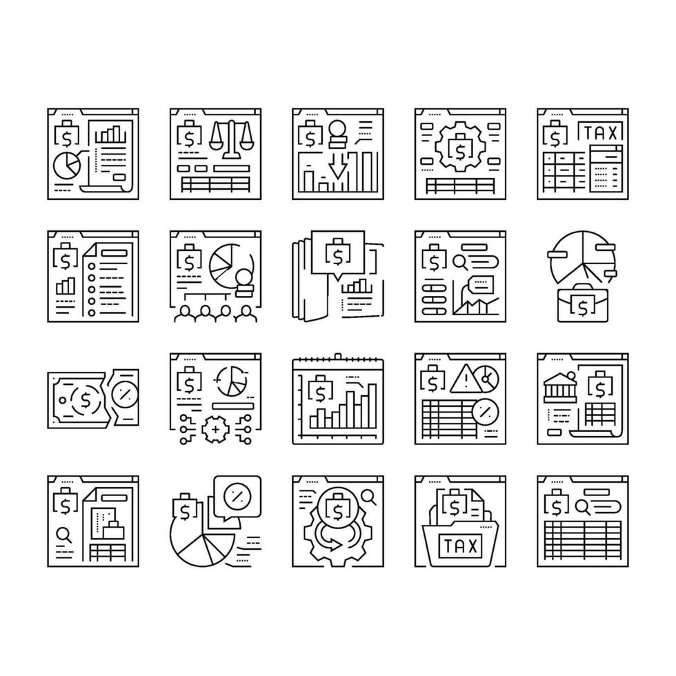 accountant tax office icons set vector