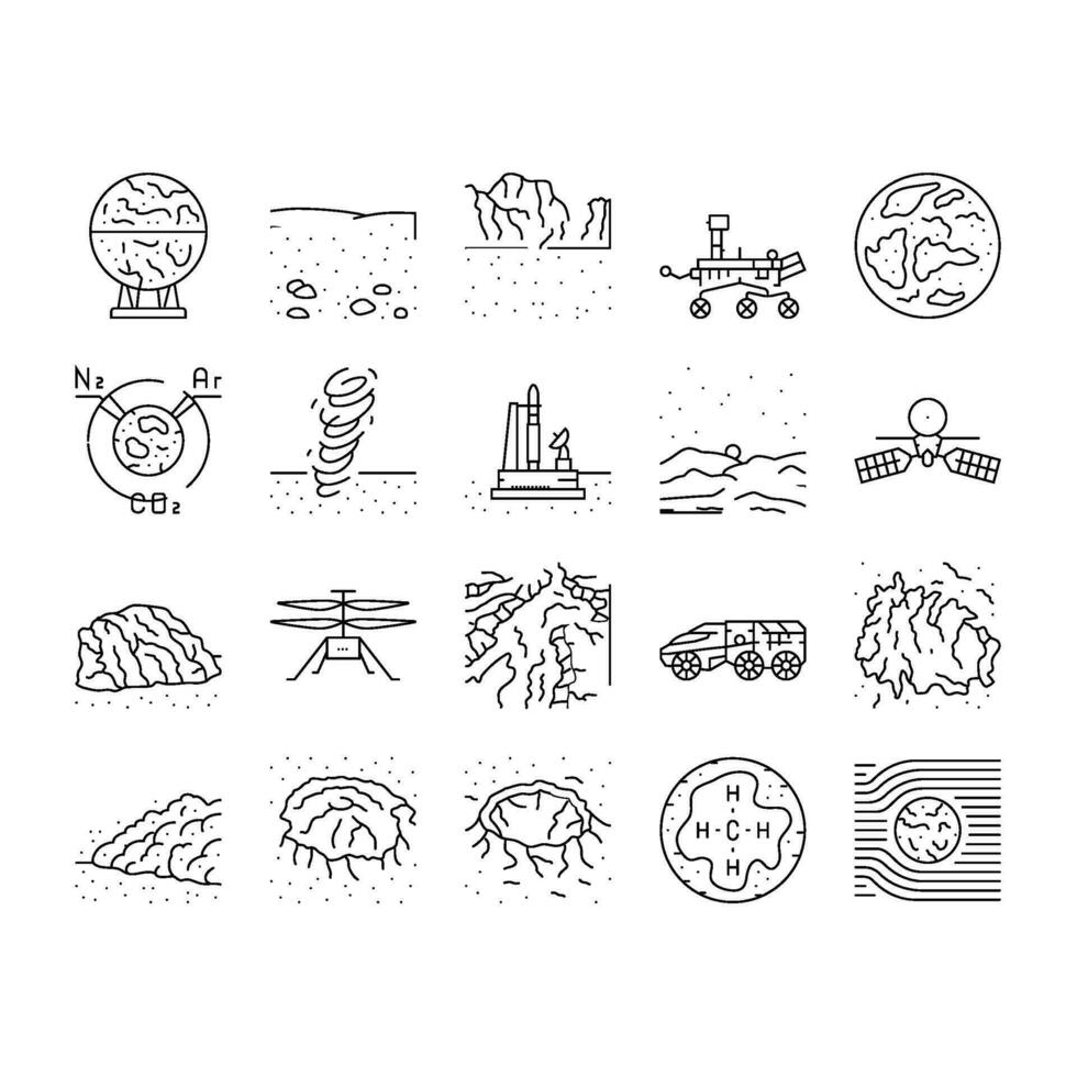 mars planet space astronomy icons set vector