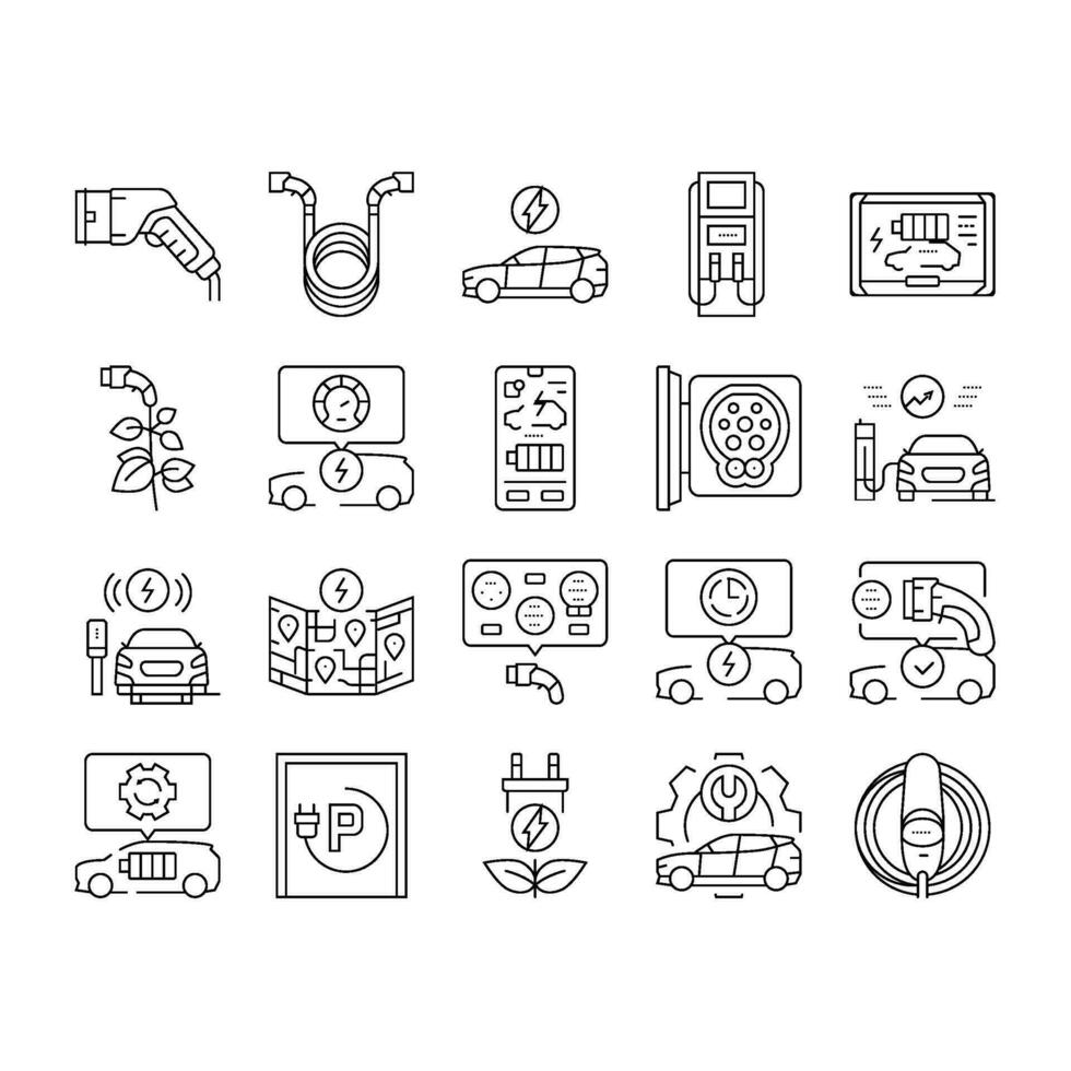 electric vehicle charging station icons set vector