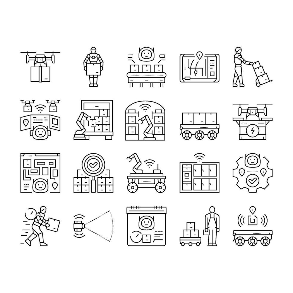 delivery autonomous robot icons set vector