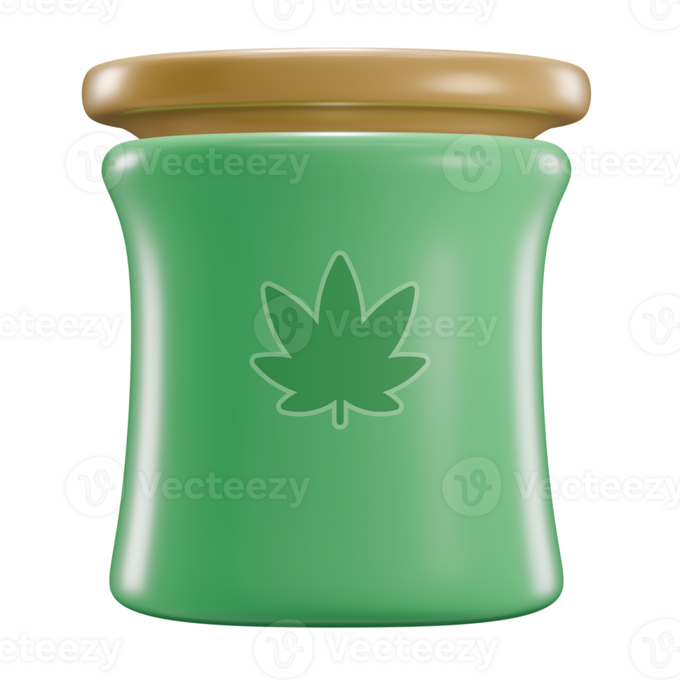 Cute Green Stash Jar 3D Object Transparent Background png