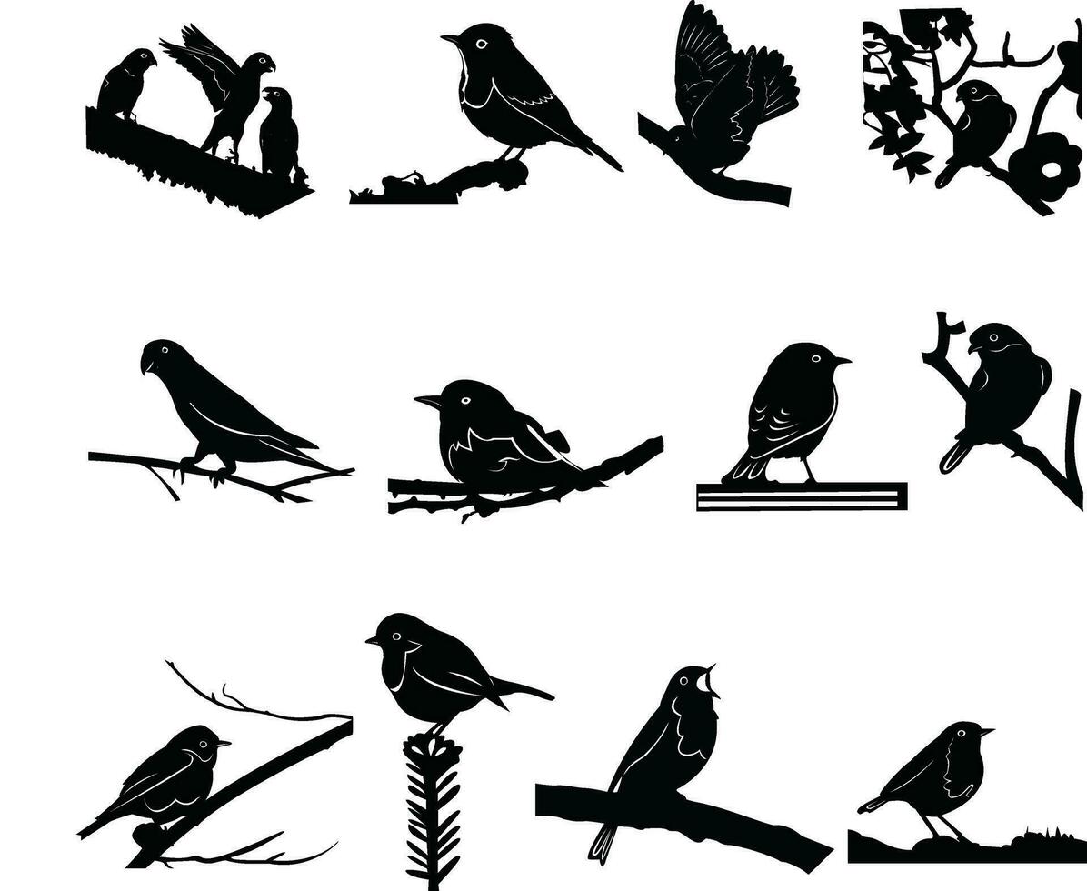 conjunto de aves silueta diseño en un blanco diseño vector