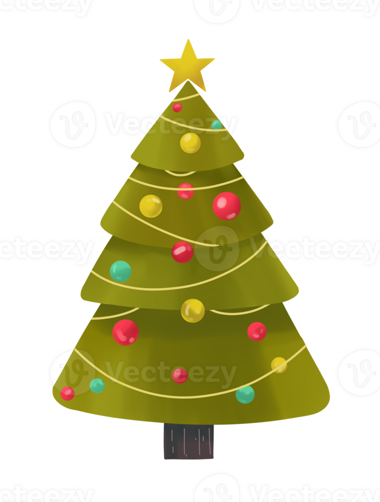 Colorful Christmas tree hand drawn style png