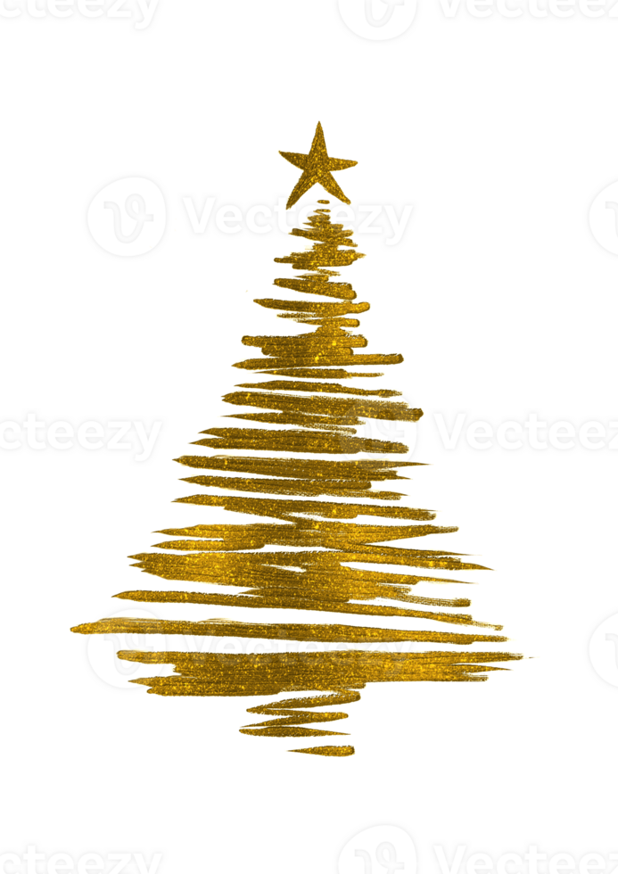 Gold glitter particles Christmas tree with star png