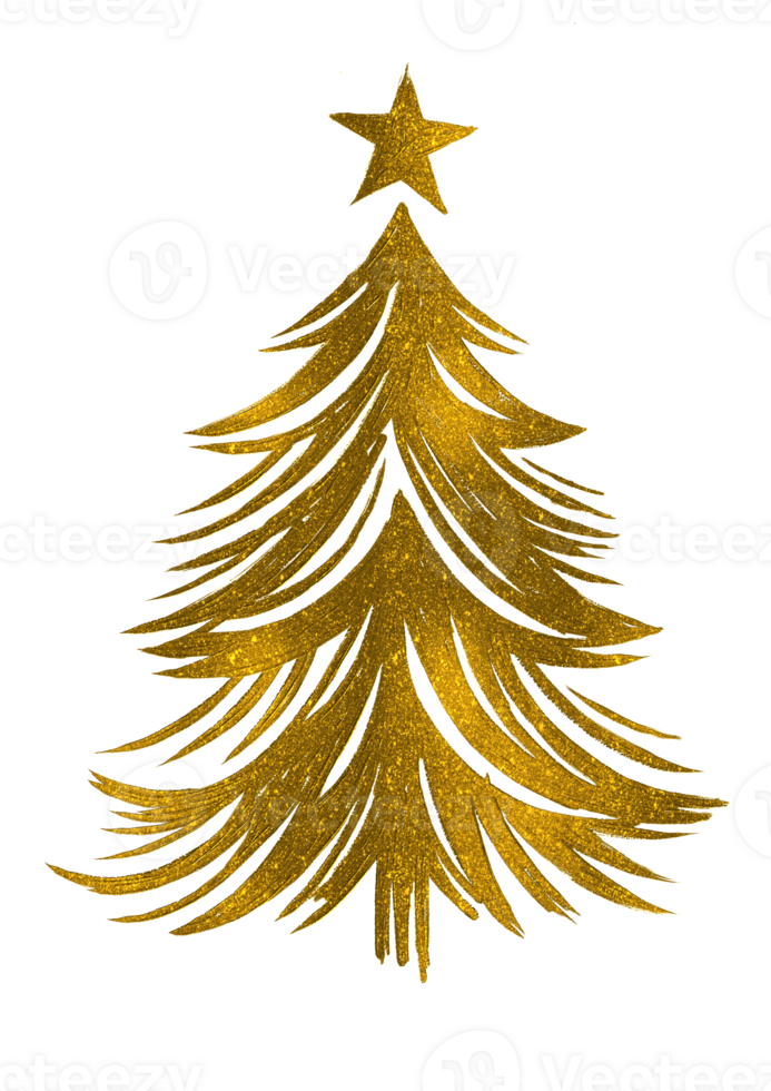 Gold glitter particles Christmas tree with star png