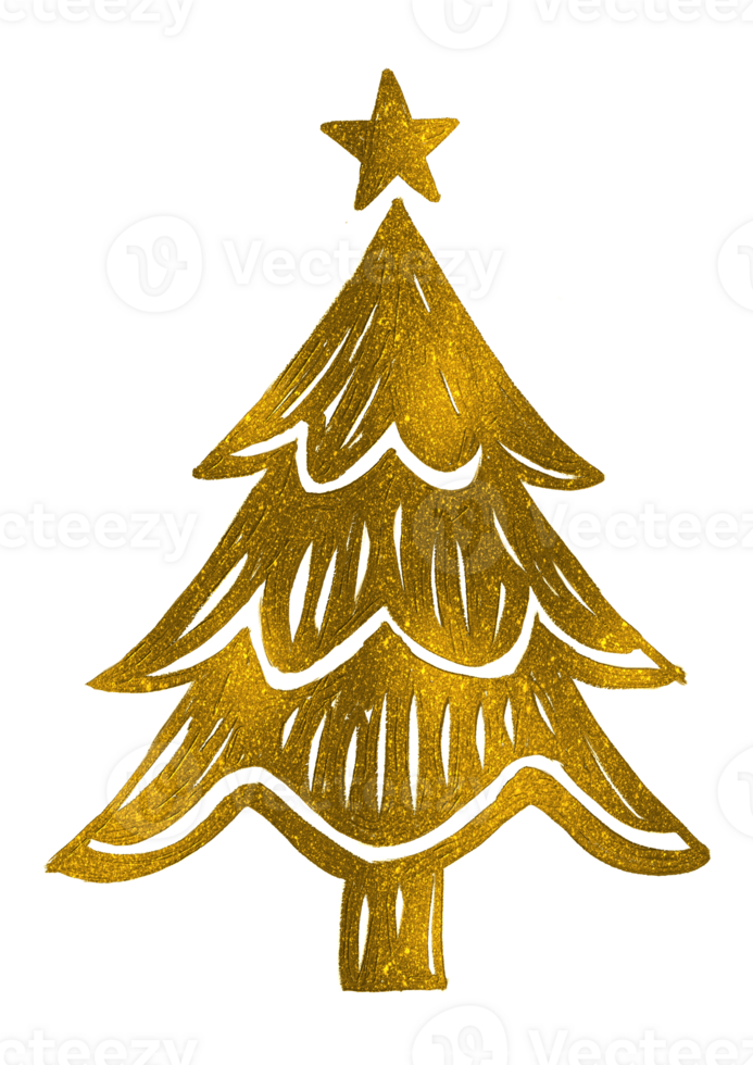 Gold glitter particles Christmas tree with star png