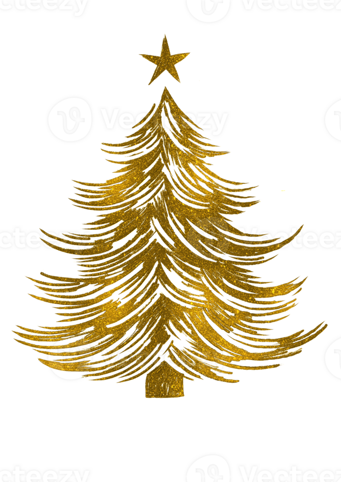 Gold glitter particles Christmas tree with star png