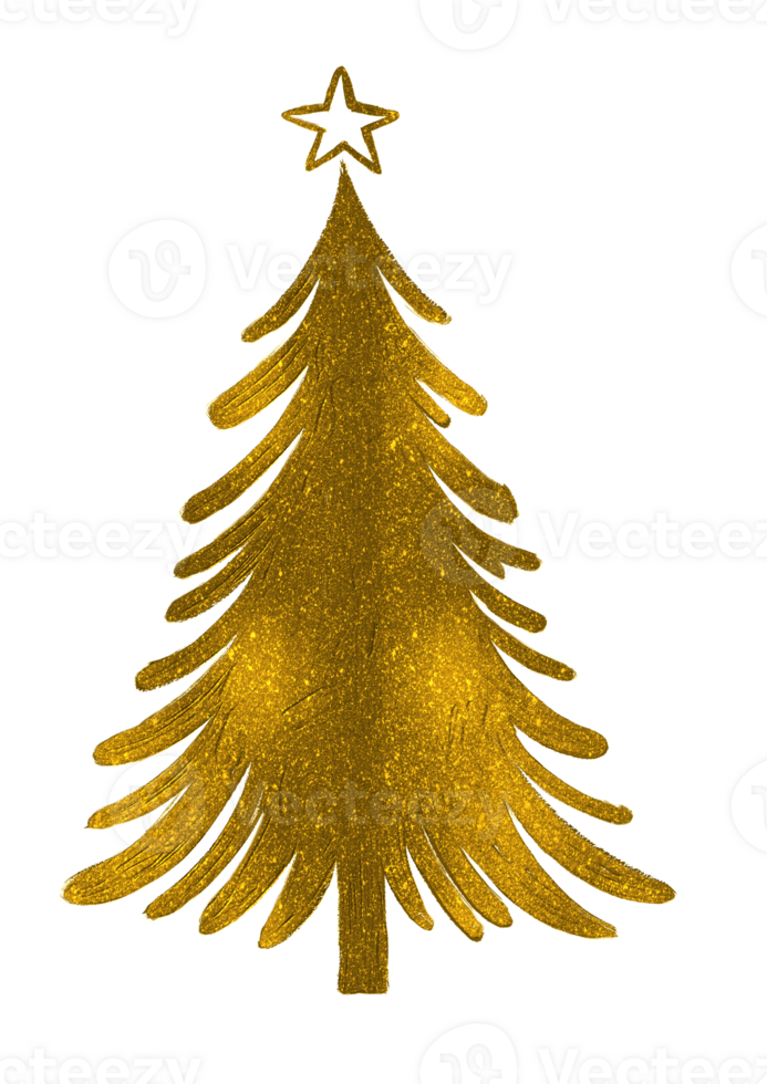 Gold glitter particles Christmas tree with star png