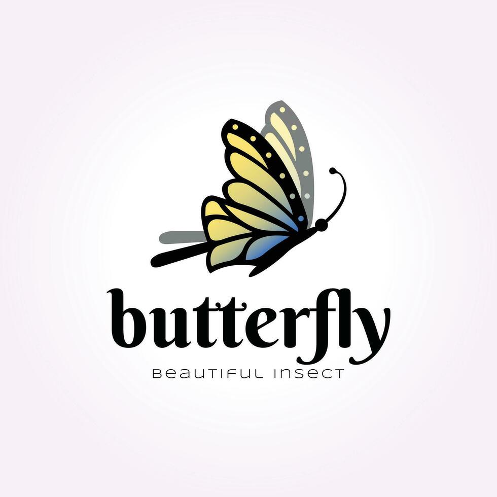 flying green butterfly logo with the shadow of its wings, insect illustration of a caterpillar vector