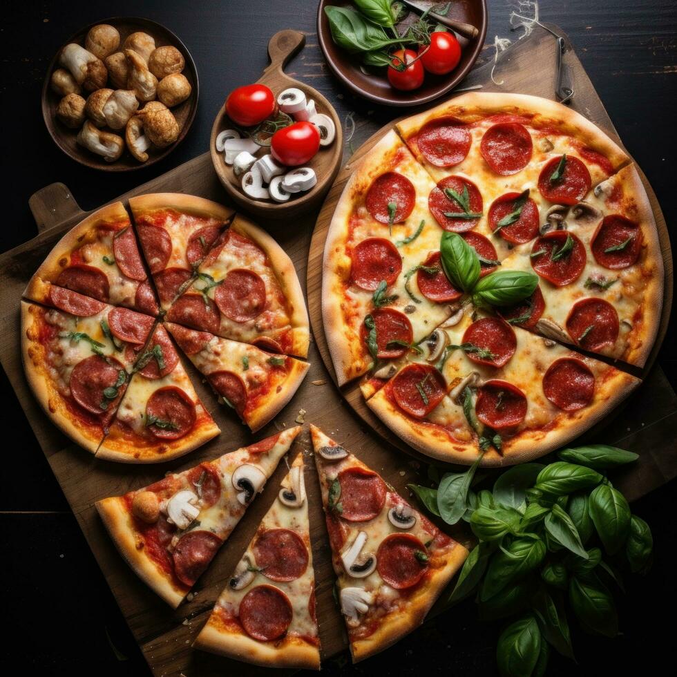 AI generated different types of pizza, including classic margherita