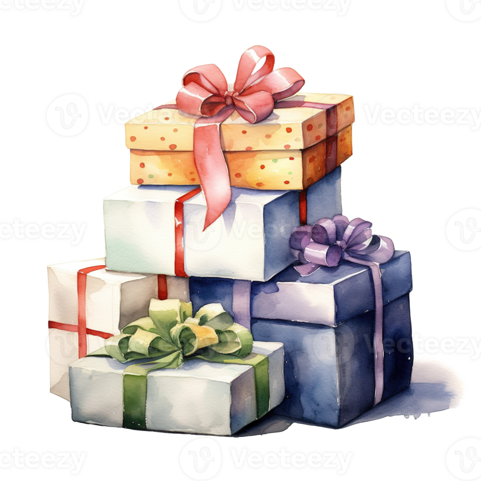 AI generated Pile of Giftboxes For Christmas Event. Watercolor Style. AI Generated png