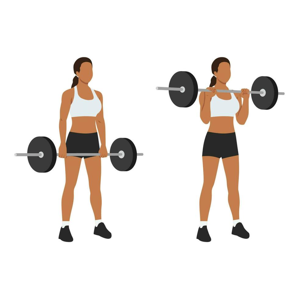 Woman doing Reverse barbell curl exercise. vector
