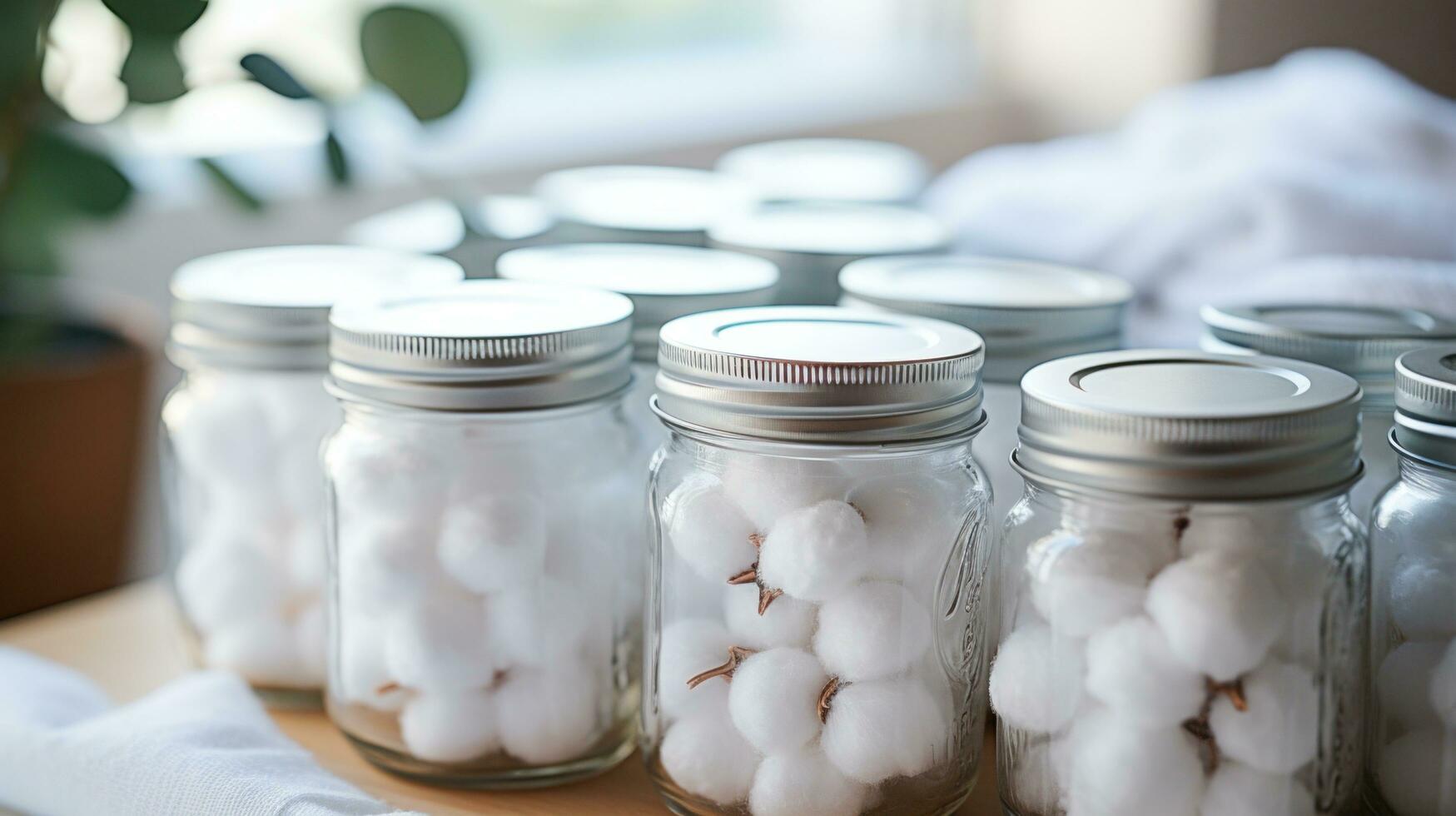 AI generated clear glass jar filled with cotton pads photo