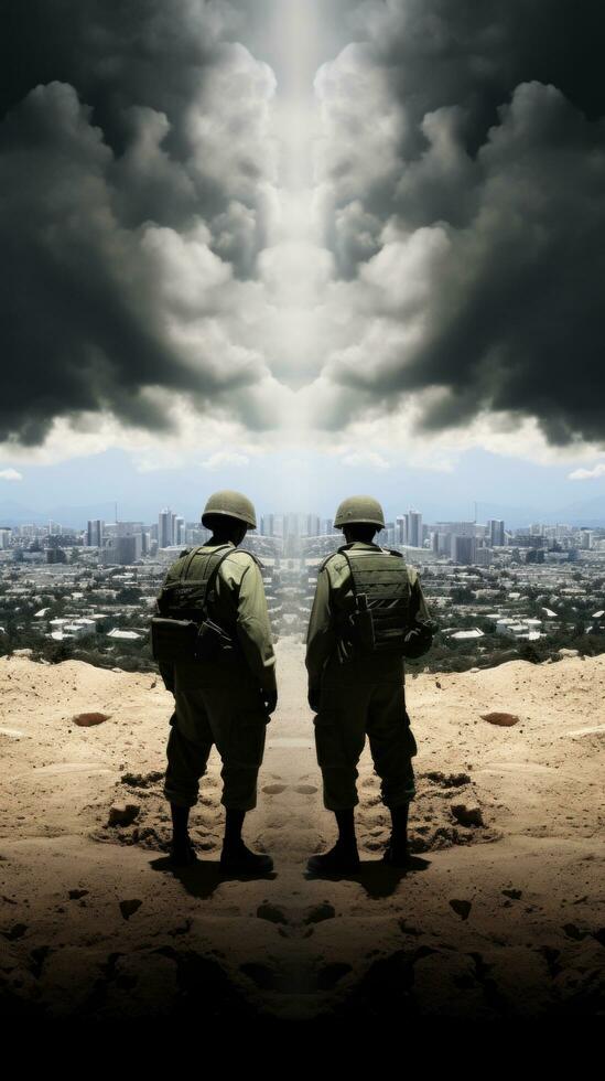 ai generado militar conflicto Entre israelíes y palestinos, y el todo medio este región. foto
