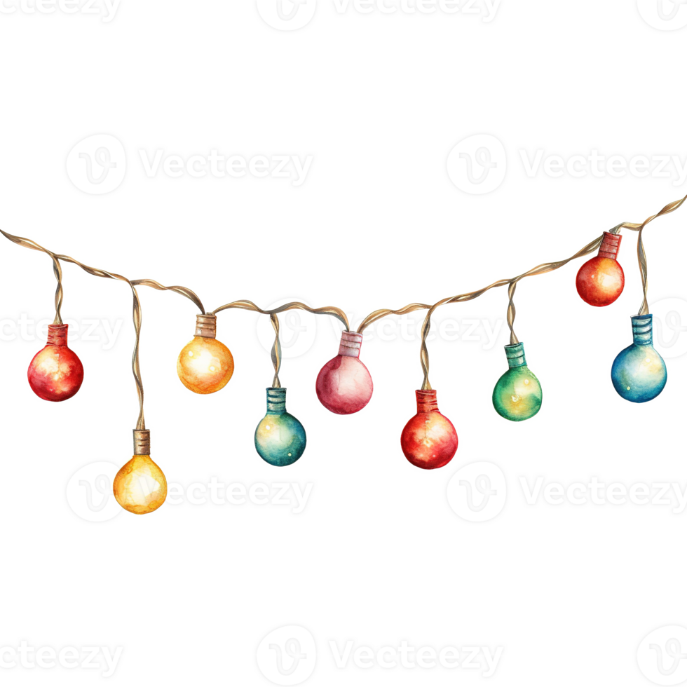 AI generated Christmas Light Garland For Christmas Event. Watercolor Style. AI Generated png