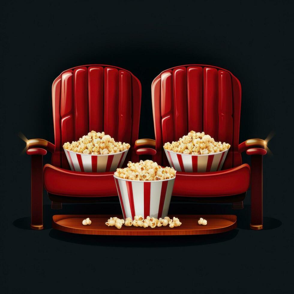 AI generated Cinema Seats with Popcorn and Drink photo