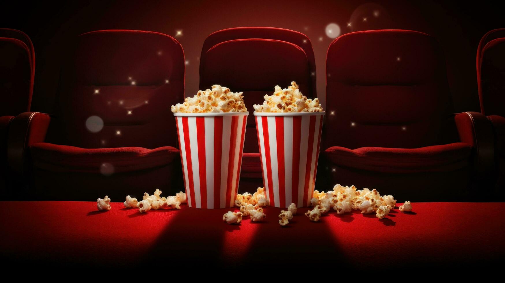 AI generated Cinema Seats with Popcorn and Drink photo