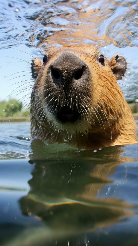 AI generated A relaxing photo of a capybara basking in the sun, enjoying a lazy afternoon