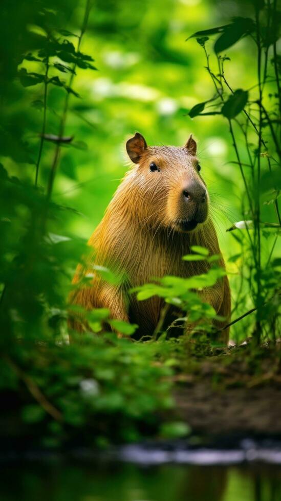 AI generated A stunning image capturing a capybara in its natural habitat photo