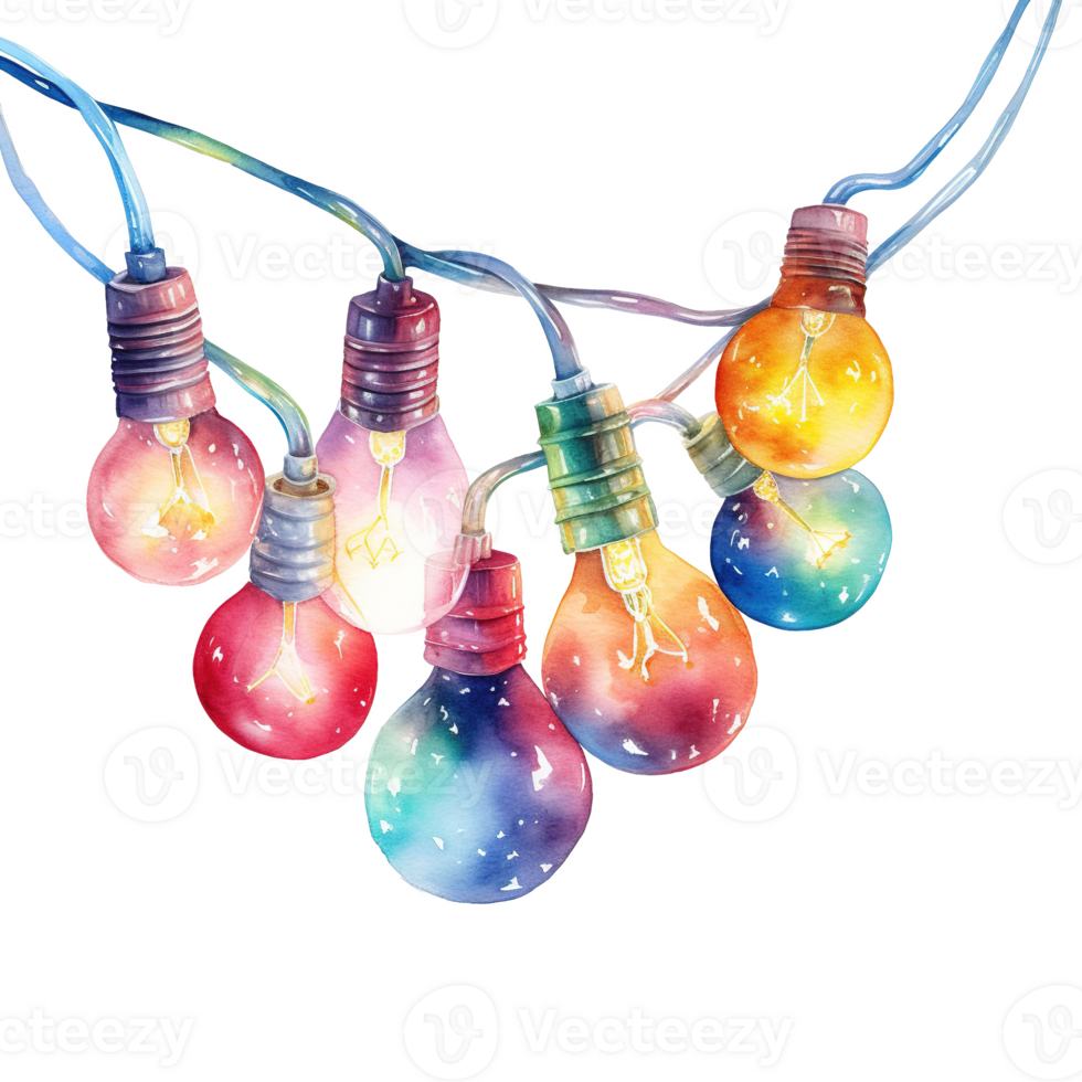 AI generated Christmas Light Garland For Christmas Event. Watercolor Style. AI Generated png
