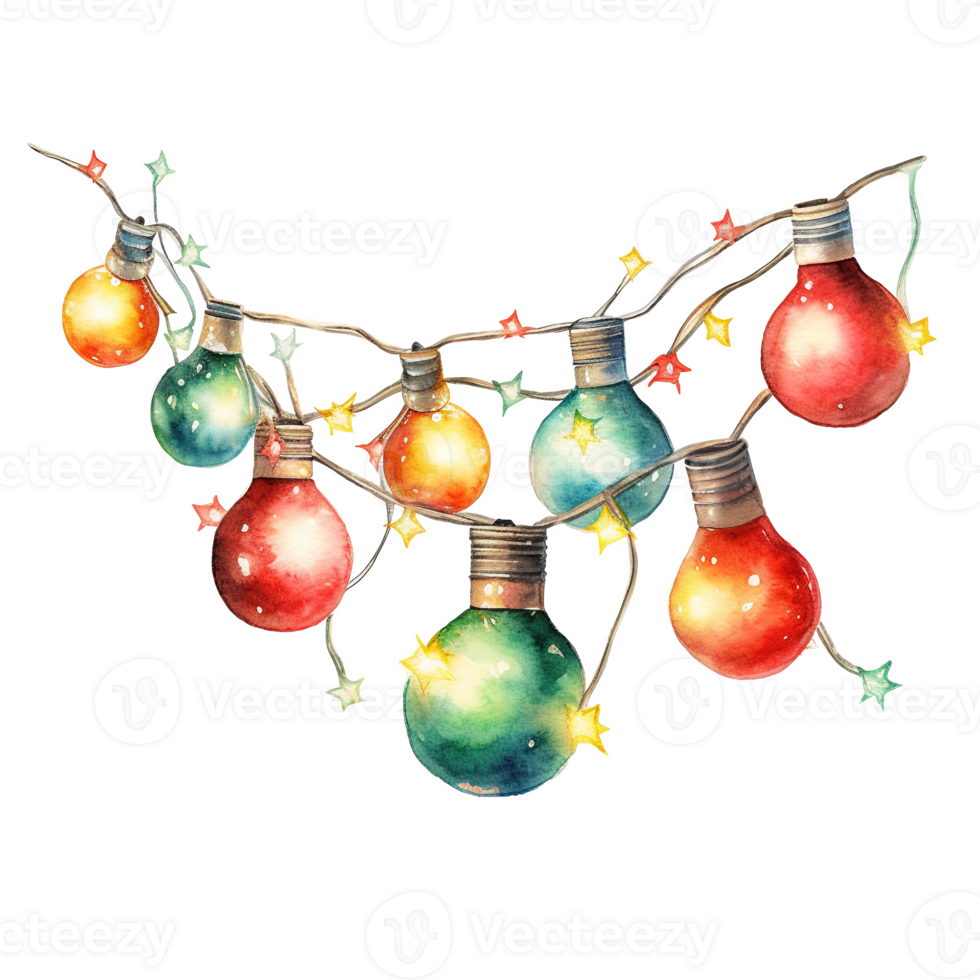 AI generated Christmas Light Garland For Christmas Event. Watercolor Style. AI Generated png