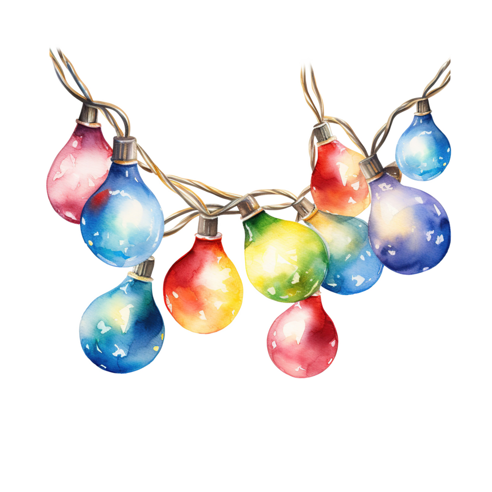 AI generated Christmas Light Garland For Christmas Event. Watercolor Style. AI Generated png