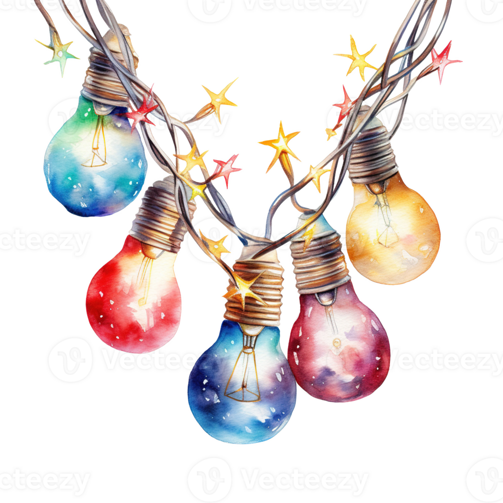 AI generated Christmas Light Garland For Christmas Event. Watercolor Style. AI Generated png