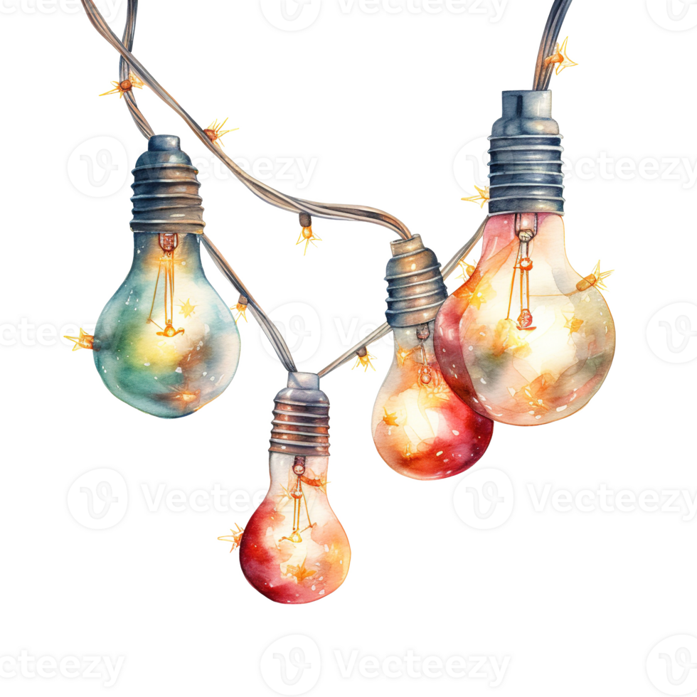 AI generated Christmas Light Garland For Christmas Event. Watercolor Style. AI Generated png