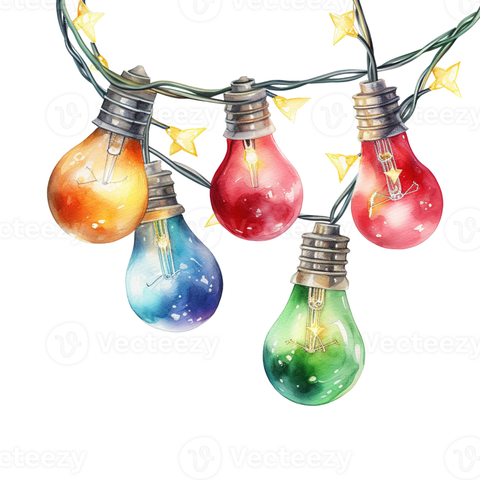 AI generated Christmas Light Garland For Christmas Event. Watercolor Style. AI Generated png