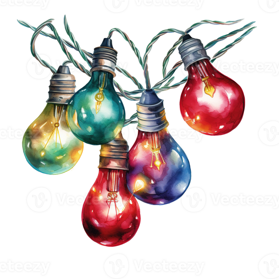 AI generated Christmas Light Garland For Christmas Event. Watercolor Style. AI Generated png