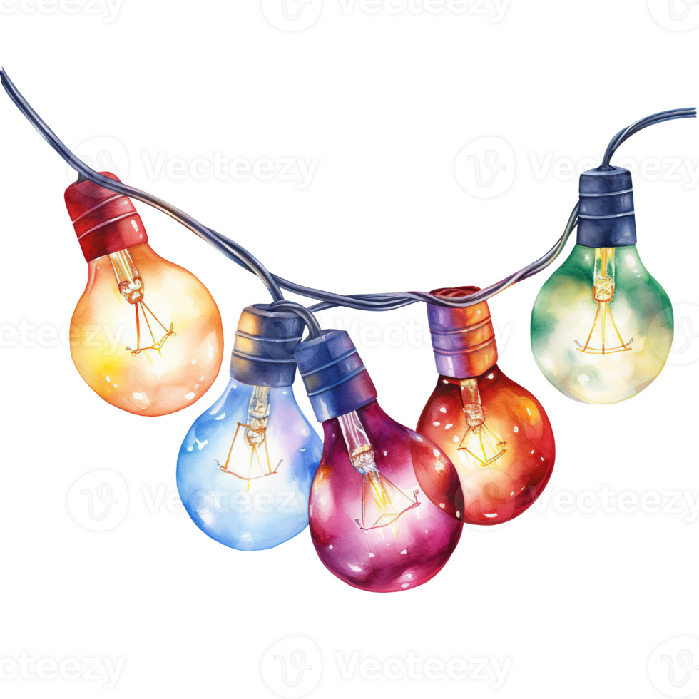 AI generated Christmas Light Garland For Christmas Event. Watercolor Style. AI Generated png