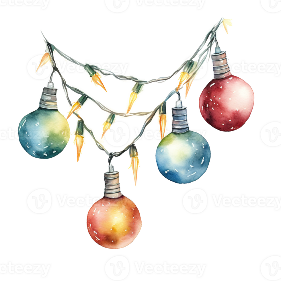 AI generated Christmas Light Garland For Christmas Event. Watercolor Style. AI Generated png