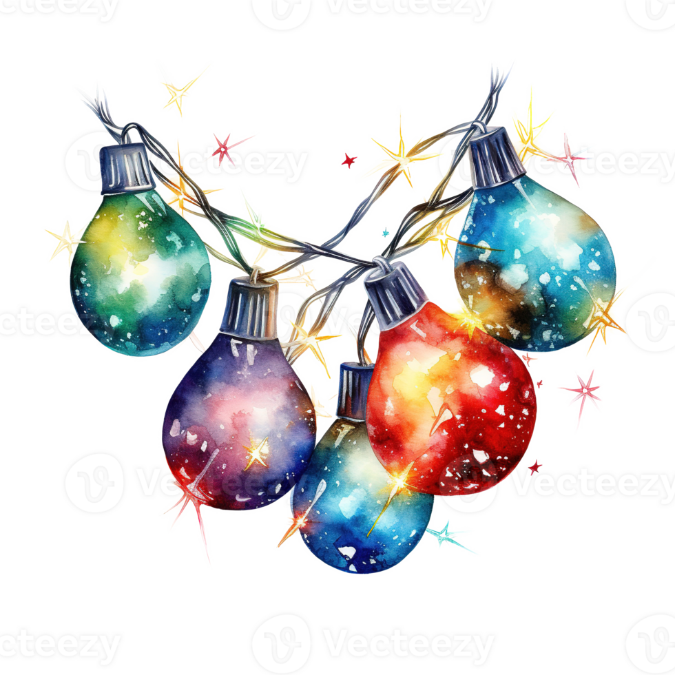 AI generated Christmas Light Garland For Christmas Event. Watercolor Style. AI Generated png