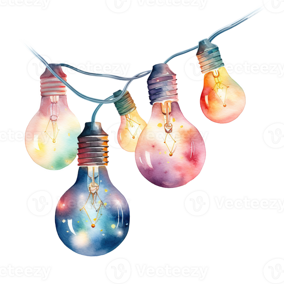 AI generated Christmas Light Garland For Christmas Event. Watercolor Style. AI Generated png