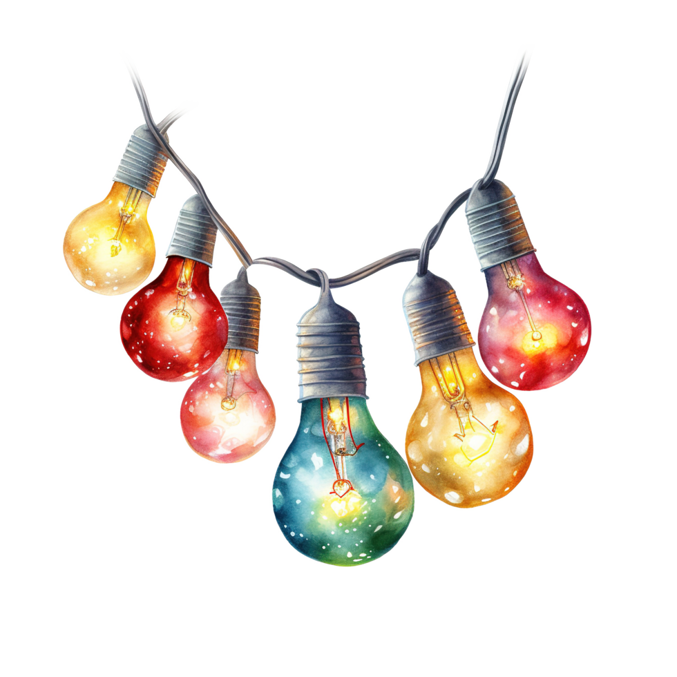 AI generated Christmas Light Garland For Christmas Event. Watercolor Style. AI Generated png