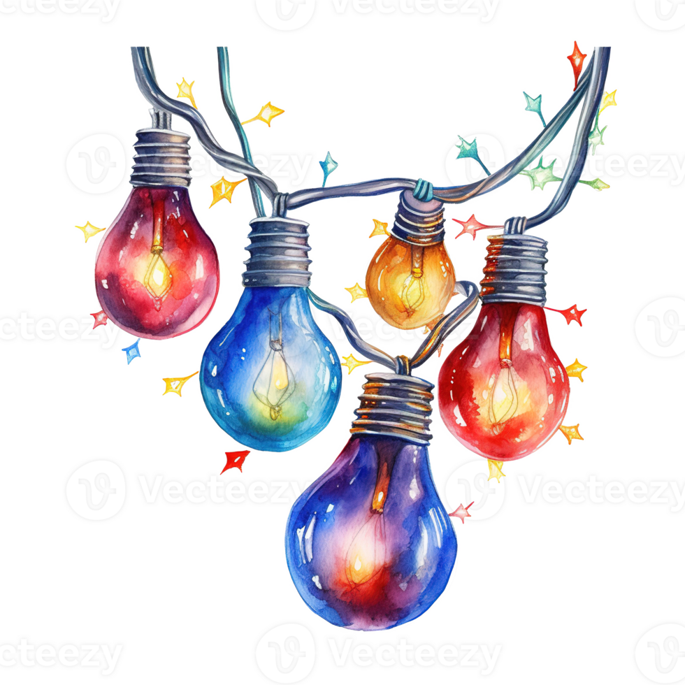 AI generated Christmas Light Garland For Christmas Event. Watercolor Style. AI Generated png