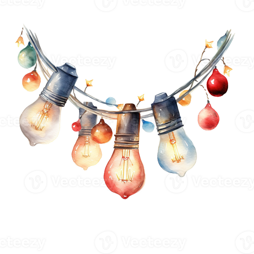 AI generated Christmas Light Garland For Christmas Event. Watercolor Style. AI Generated png