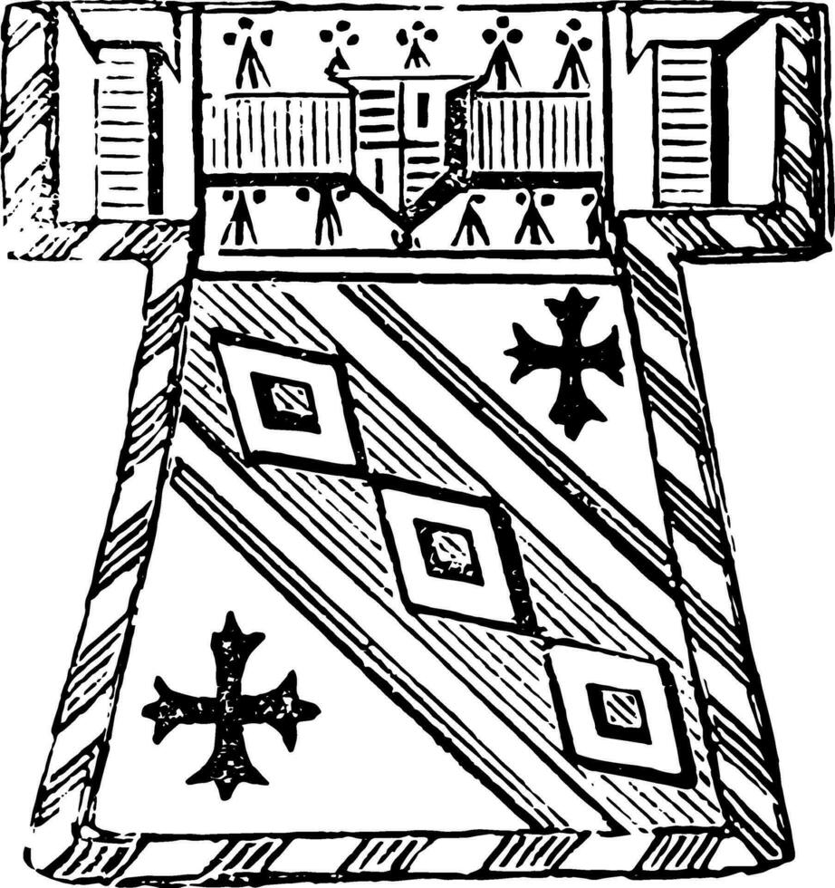 Saco armadura tiene un suelto prenda desgastado terminado el armadura de un caballero, Clásico grabado. vector