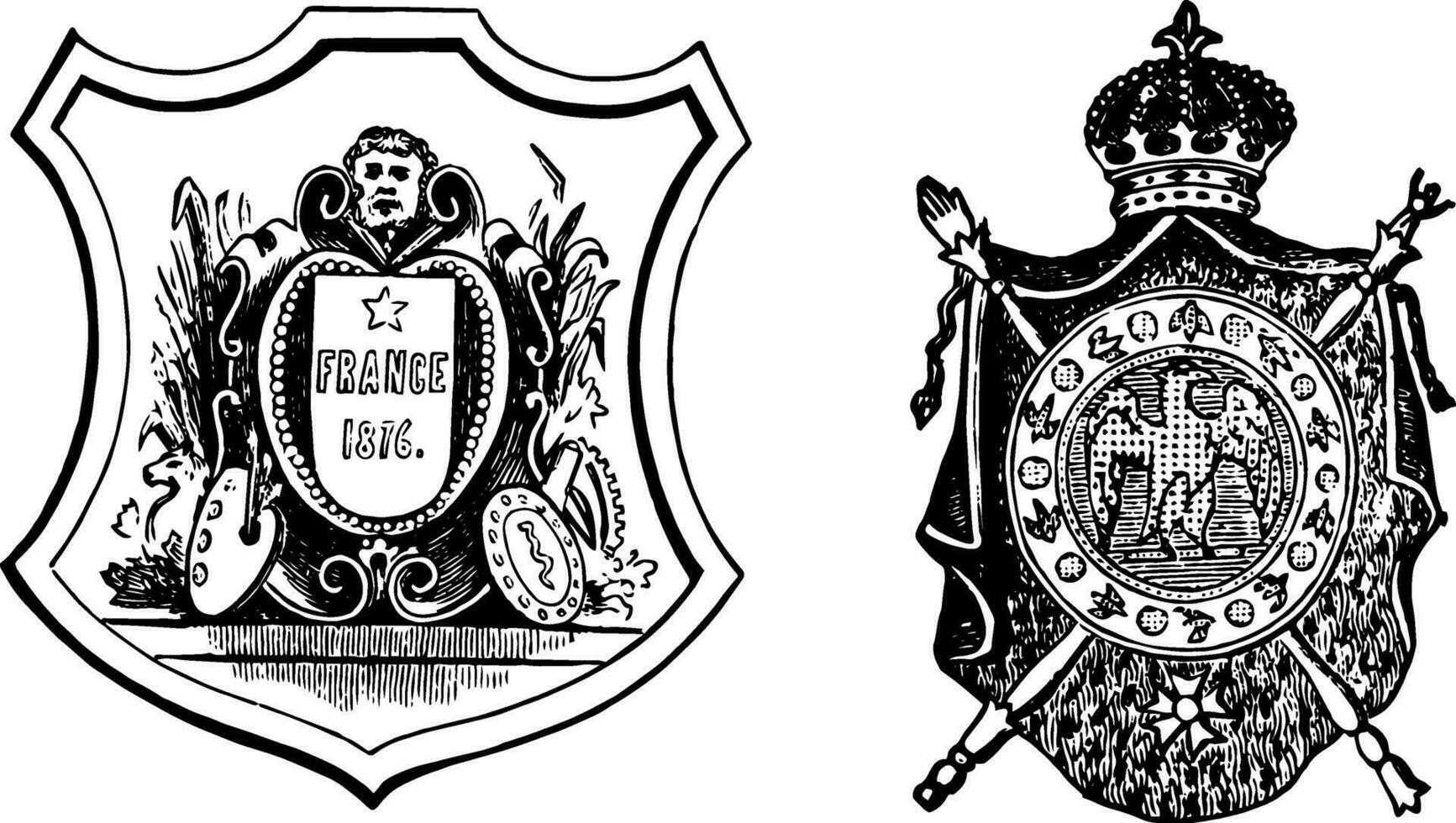 Saco de brazos o el francés república y imperial brazos, Clásico grabado. vector