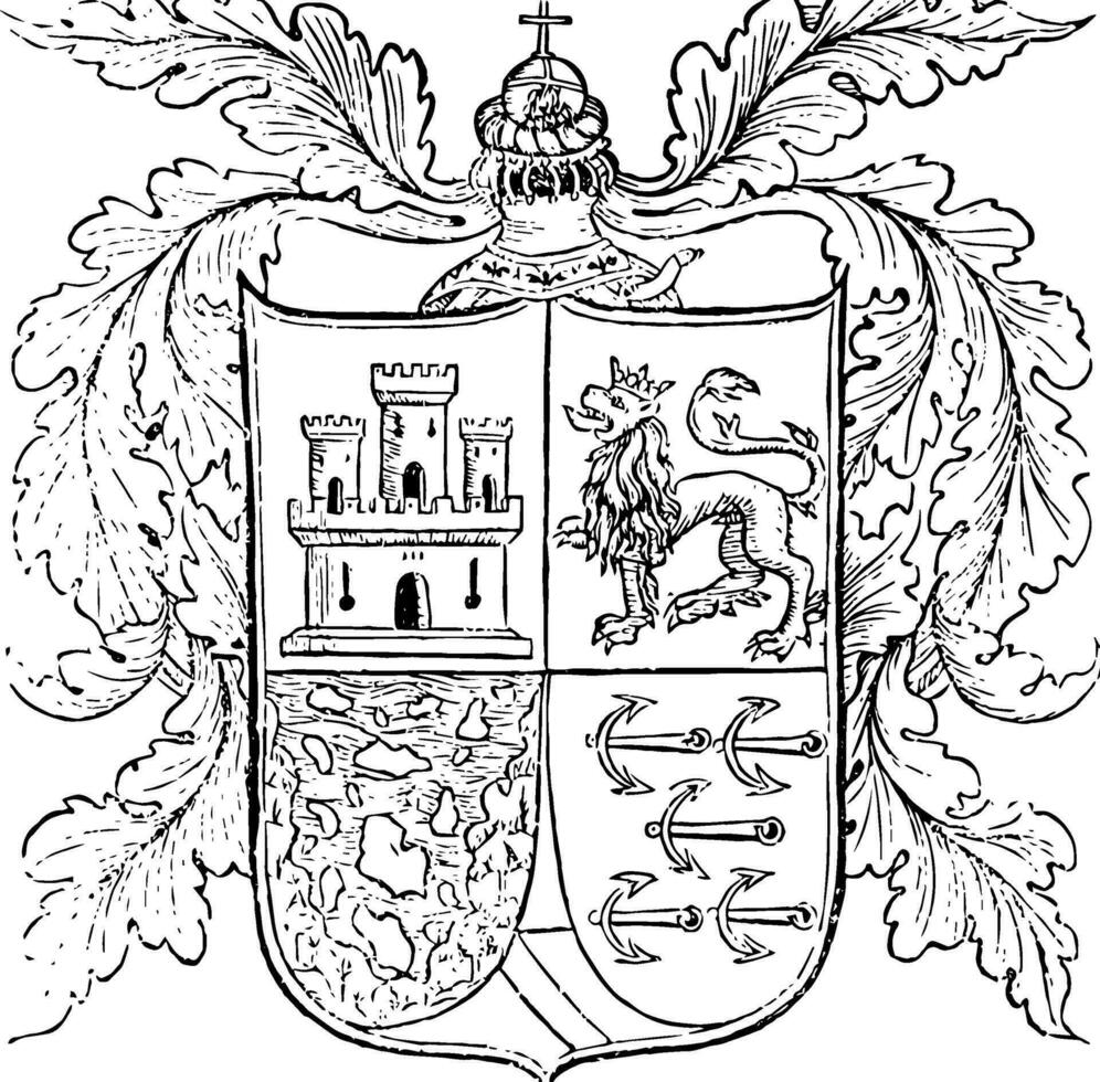Arms full heraldic achievement vintage engraving. vector