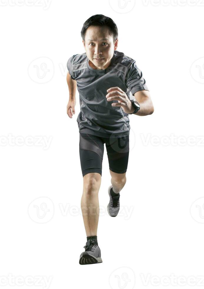 portrait of asian running man isolated white background photo