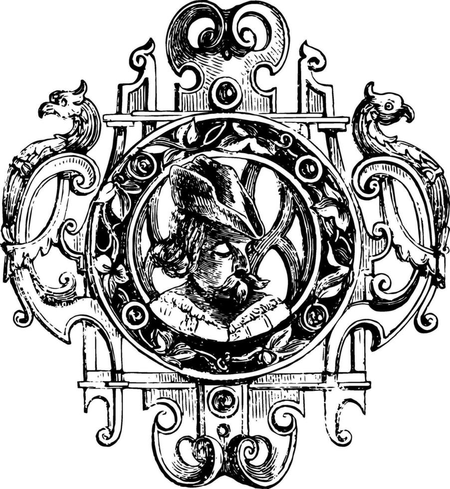 Brooch, Renaissance style, vintage engraving. vector
