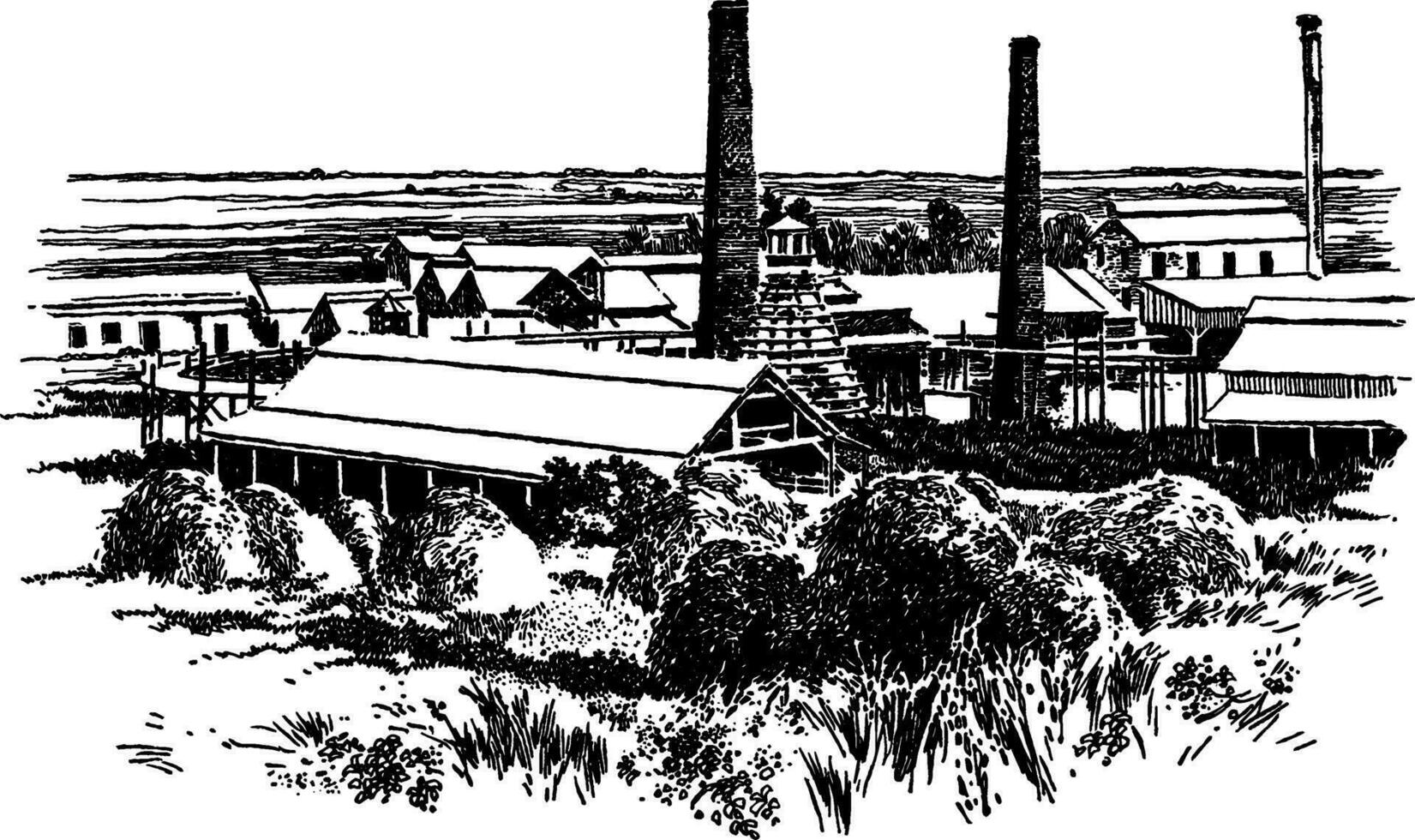 Sugar Mill Near Ponce, vintage illustration. vector