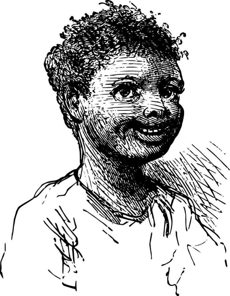 Boy Smiling like a portrait, vintage engraving. vector